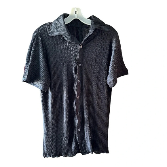 NEW Womens Casual 2 Piece Pleated Short Sleeve Button Blouse Top Wide Leg Loose - Picture 4 of 8